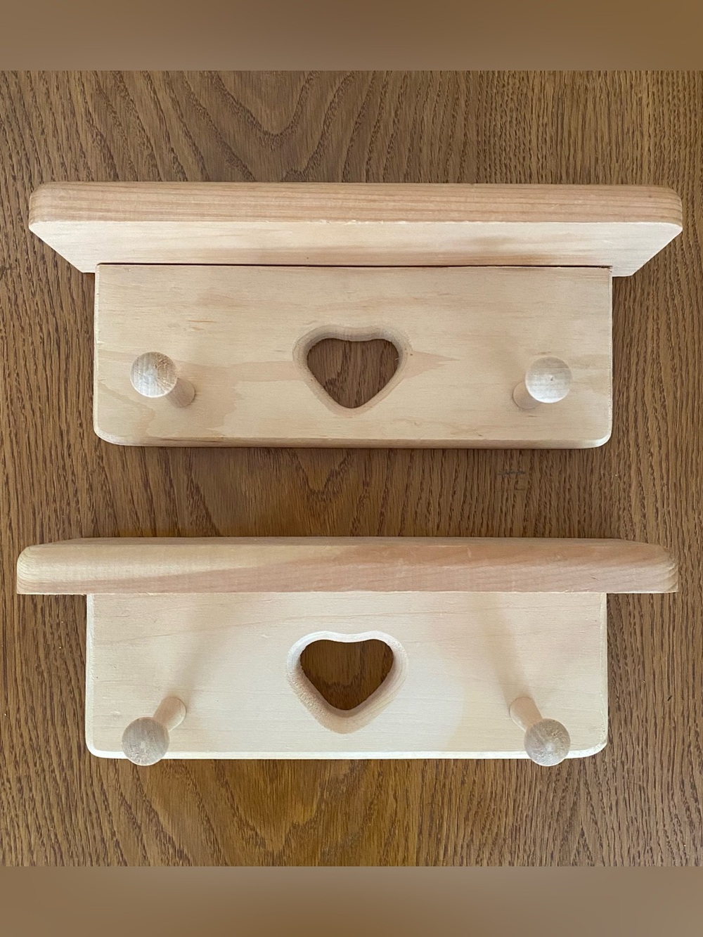 Set of 2 11" wood heart peg shelves cottagecore vintage
